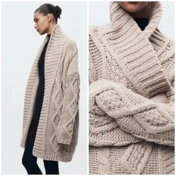 Zara Cable Knit Sweater in Light Beige Small - Picture 1 of 9